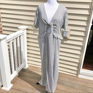 Plus Size Grey Striped Maxi Dress